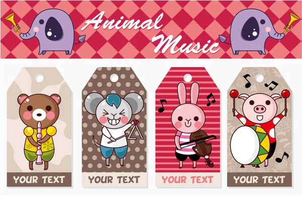 Animal play music card — Stock Vector