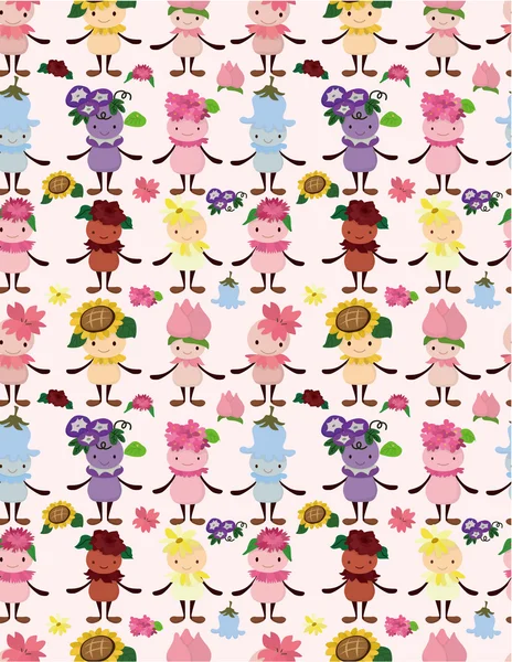 Cartoon flower fairy seamless pattern — Stock Vector