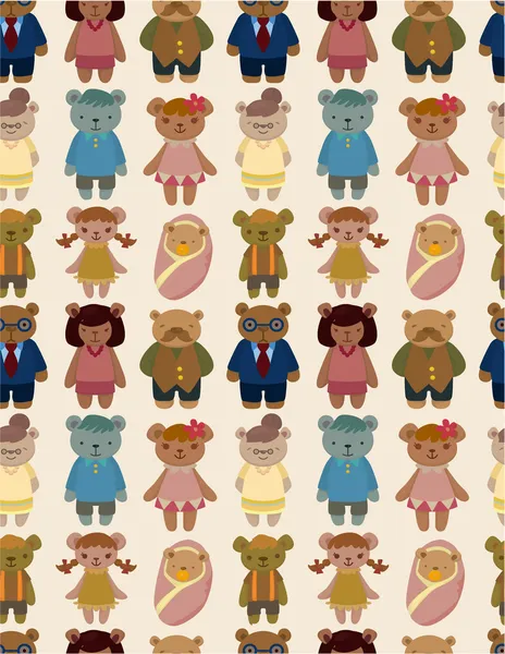 Dibujos animados oso familia icono conjunto patrón sin costuras — Vector de stock