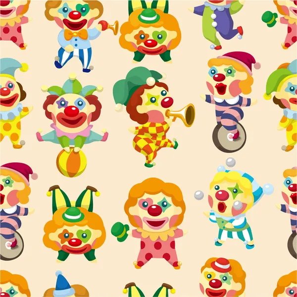 Dessin animé sans couture motif de clown de cirque — Image vectorielle