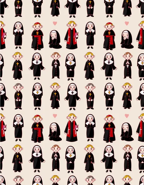 Dessin animé prêtre et nonne motif sans couture — Image vectorielle