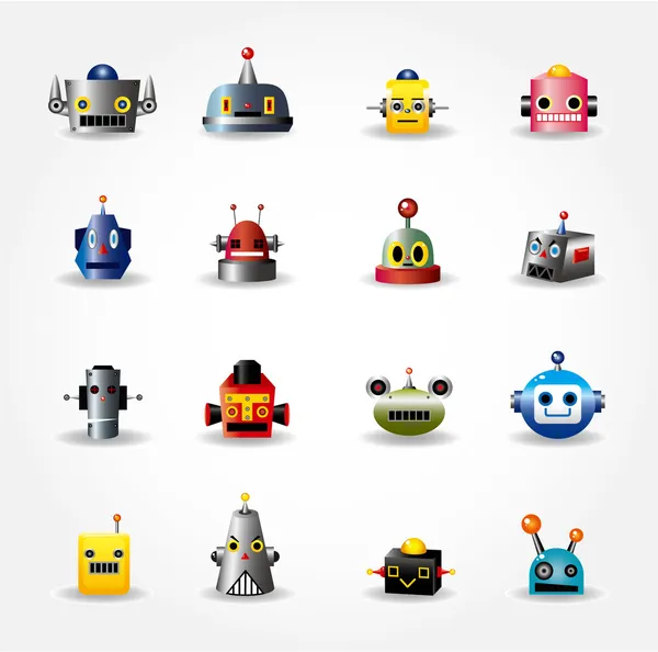 Cartoon robot gezicht pictogram, web icon set - vector — Stockvector