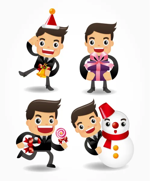 Set von lustigen Cartoon-Büroangestellte mit Weihnachten Element — Stockvektor