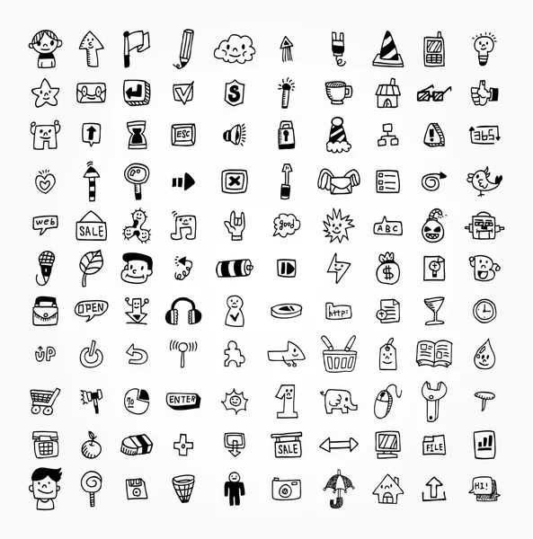 100 mano dibujar icono web — Vector de stock