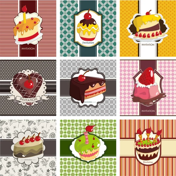 9 jeu de carte gâteau dessin animé mignon — Image vectorielle