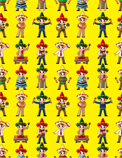 만화 멕시코 음악 밴드-완벽 한 패턴, 벡터 — 스톡 벡터