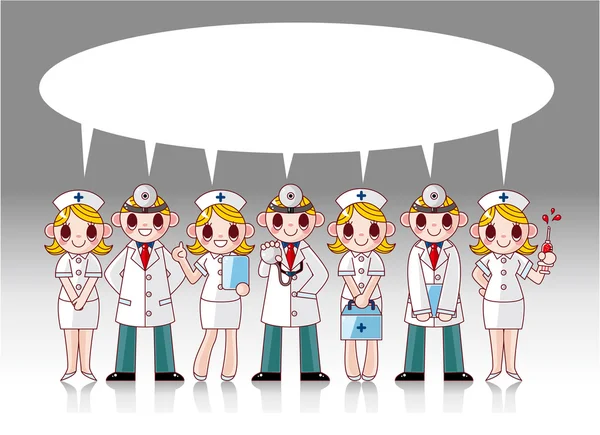 Cartoon doctor and nurse speech card — Stock Vector