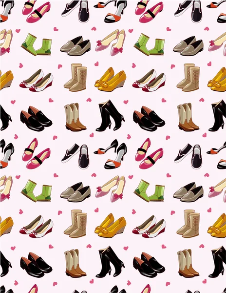 Sapatos de desenhos animados definir padrão sem costura —  Vetores de Stock