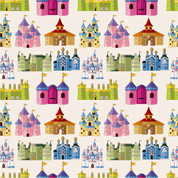 Dibujos animados cuento de hadas castillo patrón sin costuras — Vector de stock