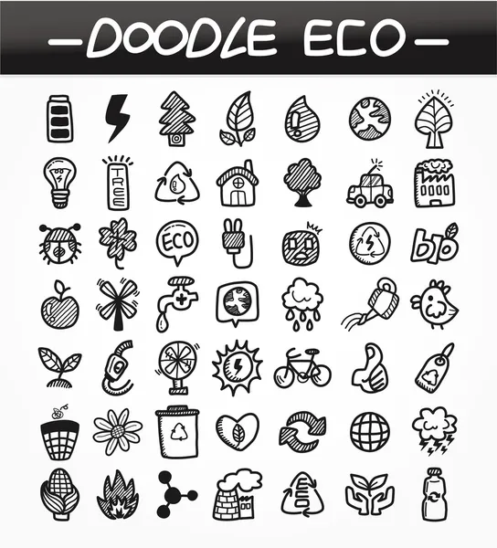 Cartoon doodle eco icon set — Stock Vector