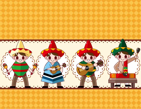Tecknade mexikansk musikband, kortet på bordet, vektor — Stock vektor