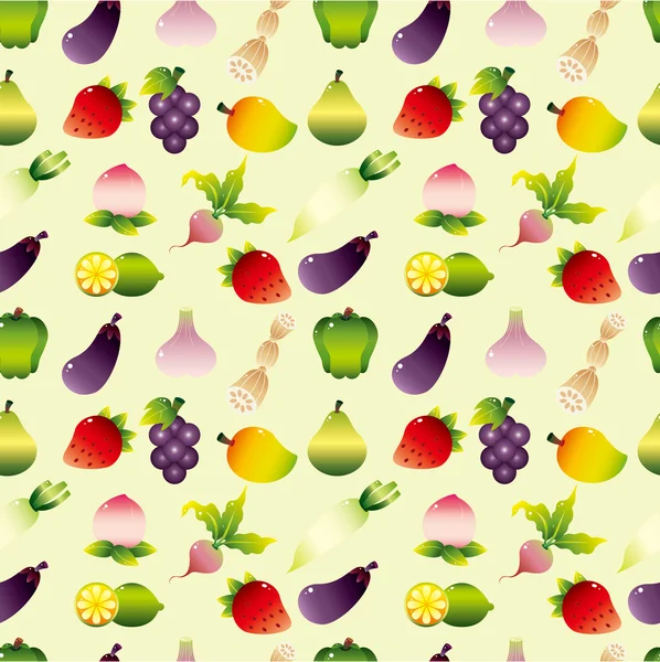 卡通水果和蔬菜无缝模式 — 图库矢量图片