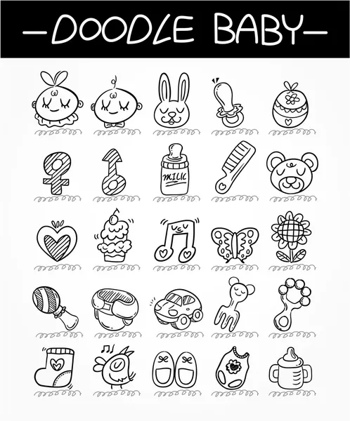 Desenho animado bebê doodle ícone conjunto —  Vetores de Stock