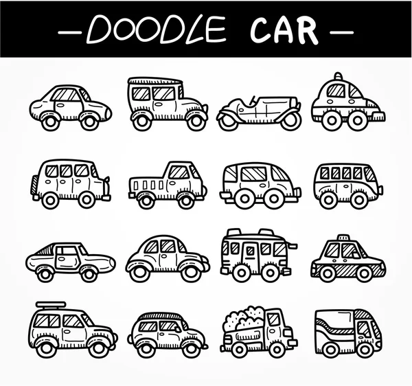 Doodle cartone animato set di icone per auto — Vettoriale Stock
