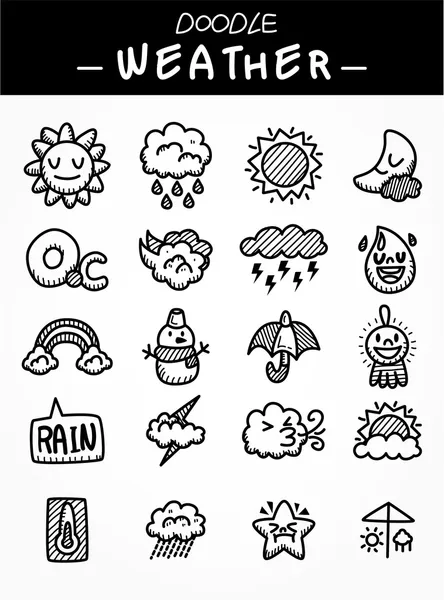 Hand draw cartoon weather icons set — Stock Vector