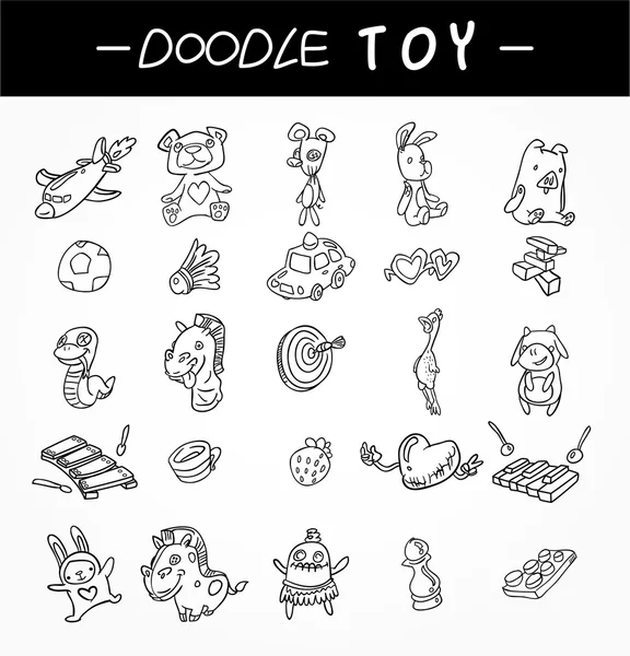 Mano dibujar niño juguete iconos conjunto — Vector de stock