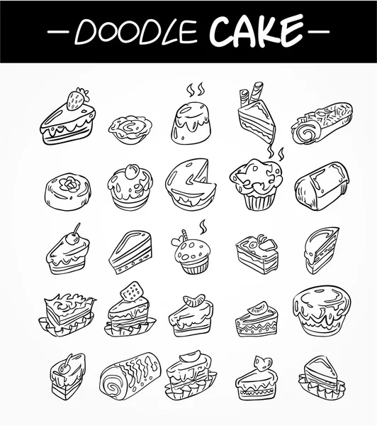 Hand zeichnen Cartoon Kuchen Icons Set — Stockvektor