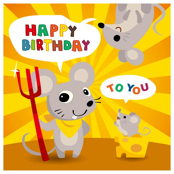 漫画マウスの友人の誕生日カード — ストックベクタ