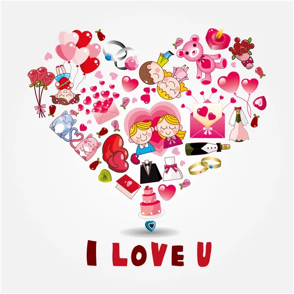Tarjeta de amor de dibujos animados tarjeta de amor — Vector de stock