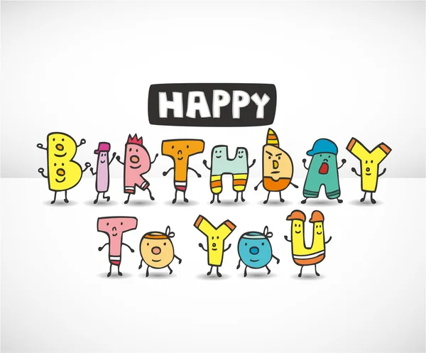 Karikatúra betűk születésnapi üdvözlőlapot — Stock Vector