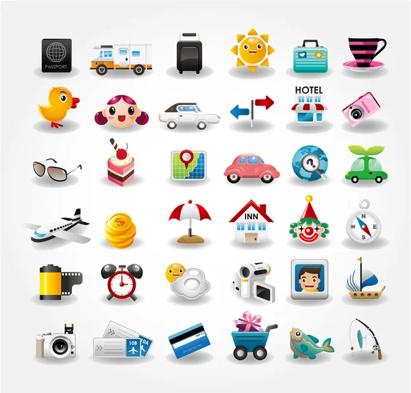 Iconos de viaje colección de símbolos. Ilustración vectorial — Vector de stock