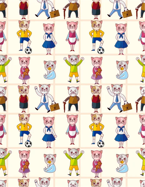 Cartoon cat family seamless pattern — Stock Vector