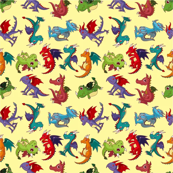 Dibujos animados fuego dragón patrón sin costura — Archivo Imágenes Vectoriales