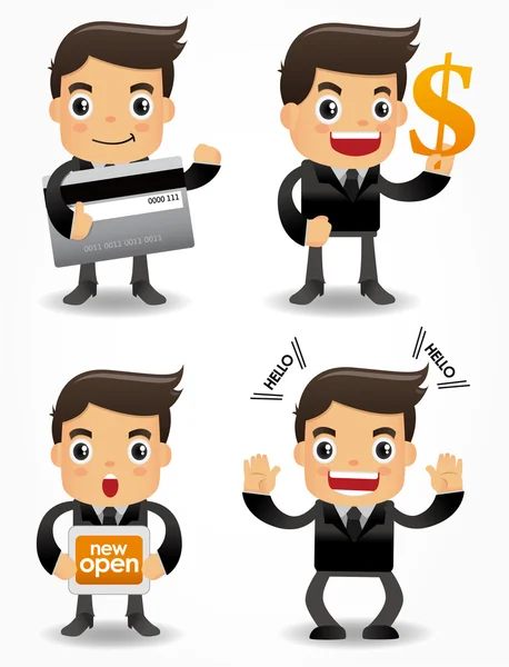 Funny cartoon office worker with sale Promotions icon set — Stock Vector