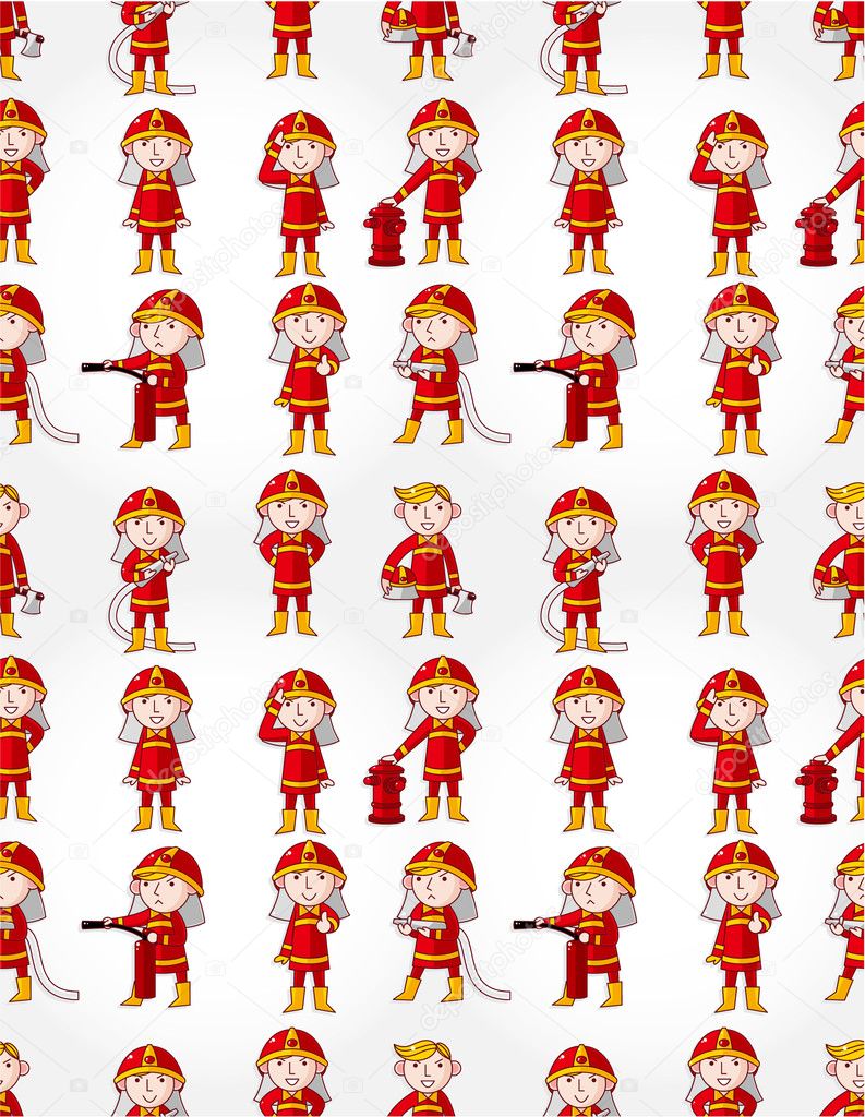 cartoon Fireman seamless pattern