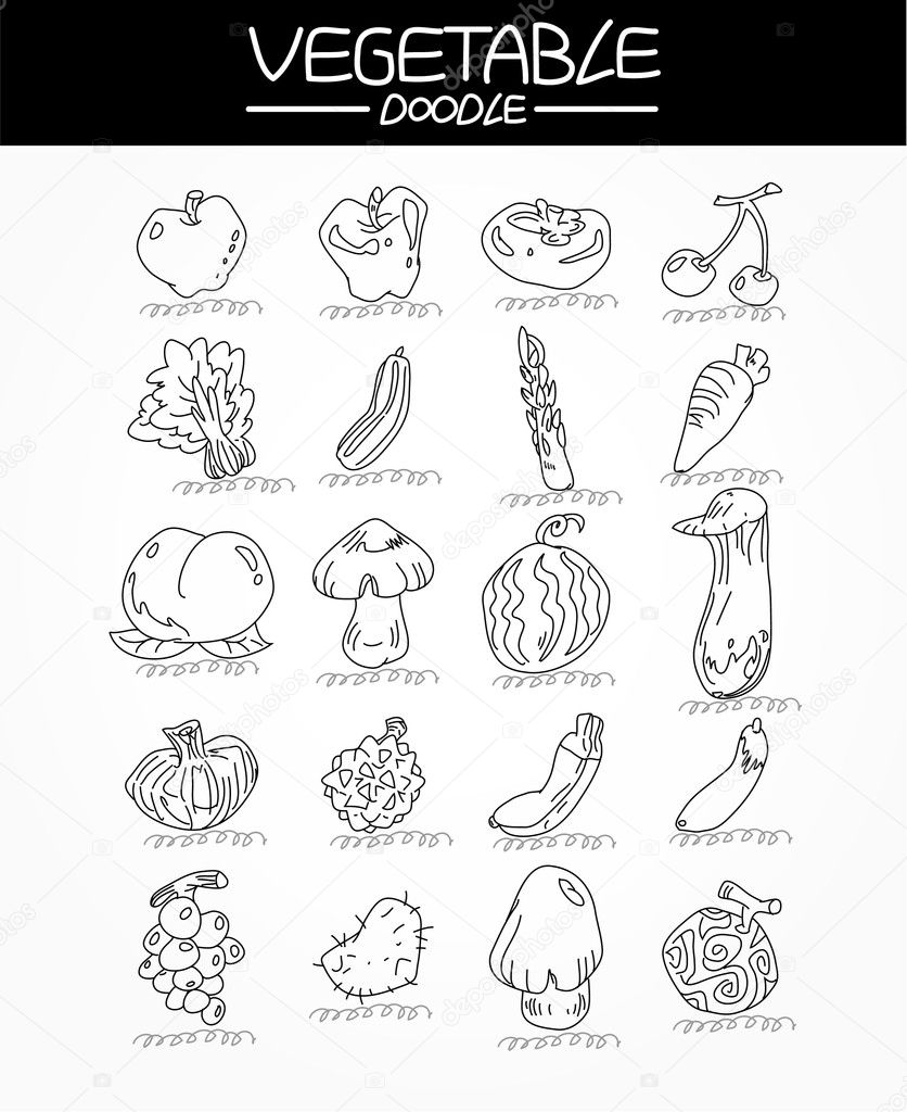 Hand draw vegetable icons set