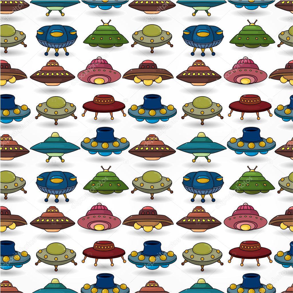 cartoon ufo spaceship seamless pattern