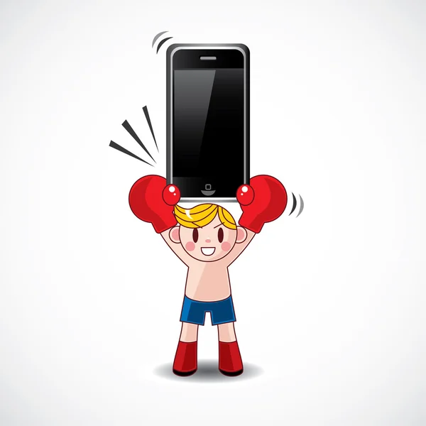 Boxer hold phone — Stock Vector