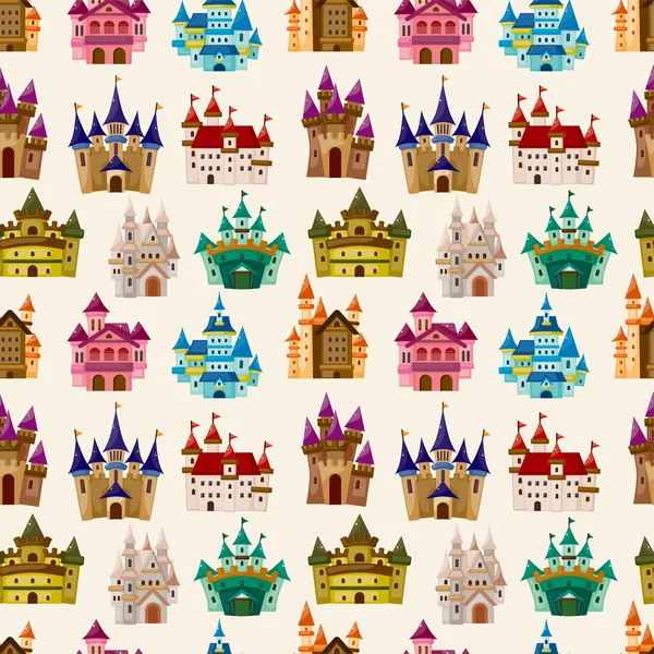 Dibujos animados cuento de hadas castillo patrón sin costuras — Vector de stock
