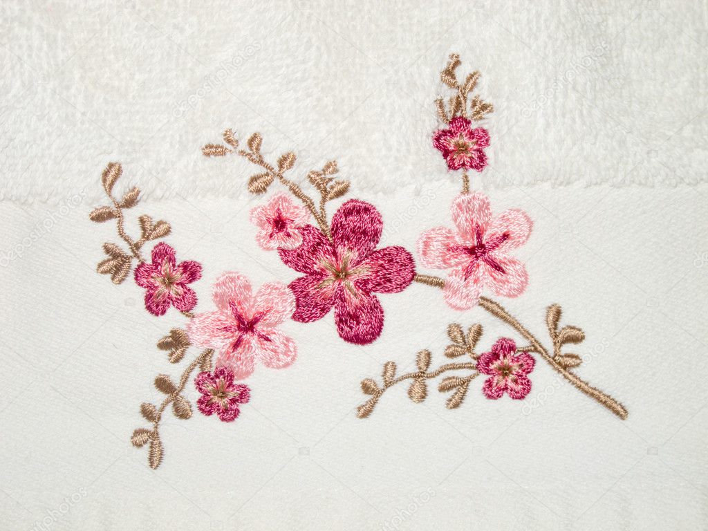 Embroidery on white towel