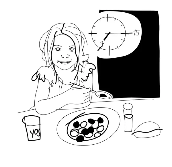 Petite fille prend le petit déjeuner — Image vectorielle