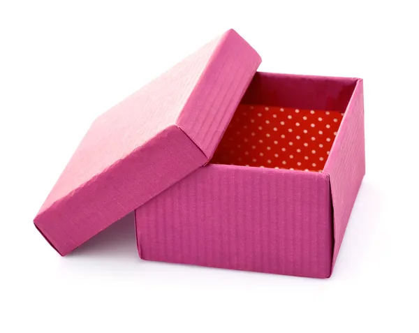 ギフト包装のためのピンクの段ボール箱を開く — ストック写真
