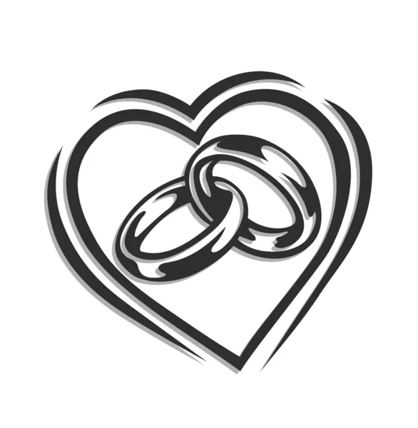 Anillo de boda en el corazón — Vector de stock