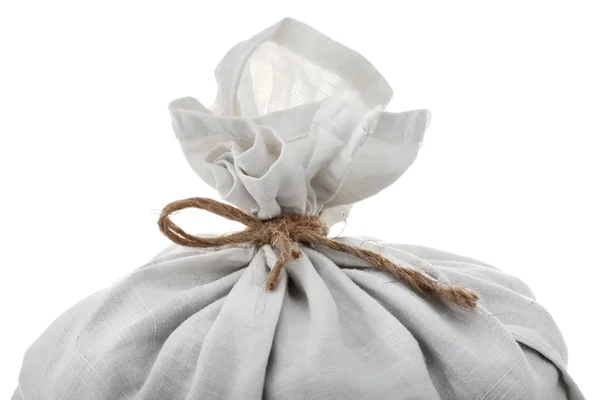 Topo de saco branco cheio amarrado por corda — Fotografia de Stock