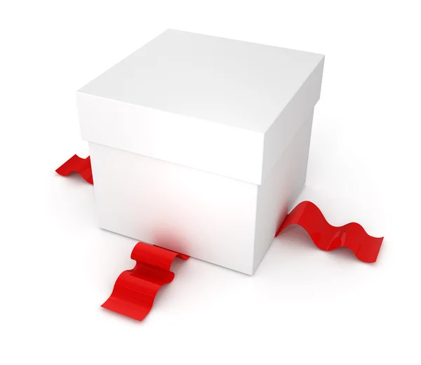 Ajándék doboz piros szalaggal — Stock Fotó
