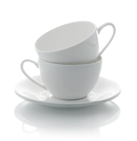 Two white cups and saucer — Stock Photo, Image