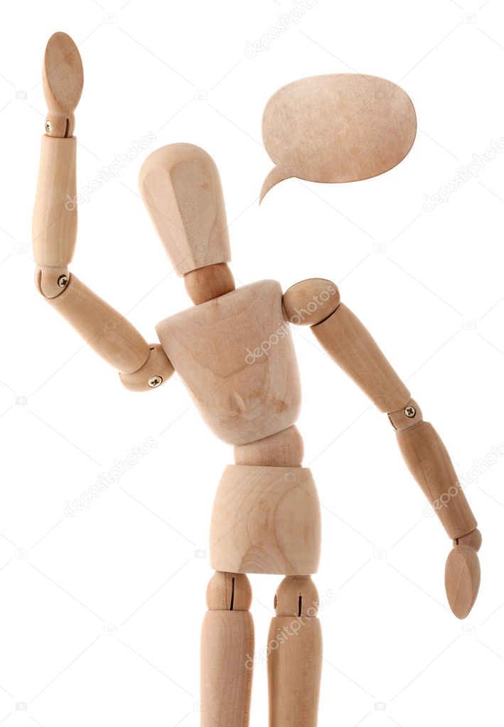 Wooden man flapping by his hand