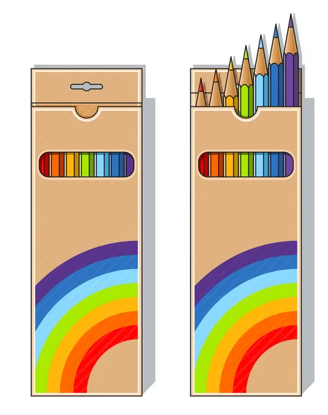 Conjunto de lápices en caja — Vector de stock