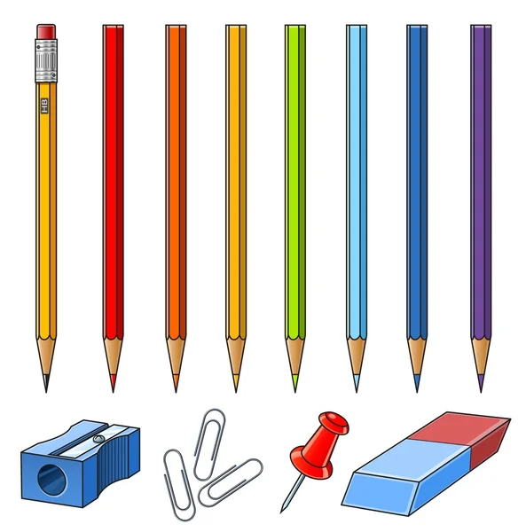Set of pencils on box — Stock Vector