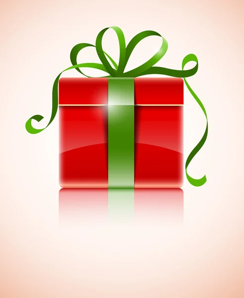 Yeşil fiyonklu kırmızı bir kutu hediye — Stok Vektör