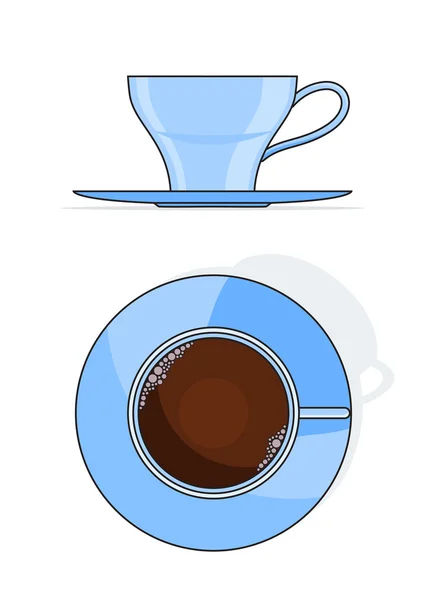 Tazza di caffè blu con piatto — Vettoriale Stock