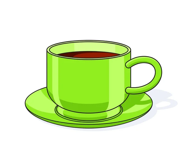 Green tea cup with plate — Stock Vector