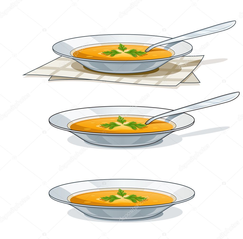 Soup in white plate with spoon