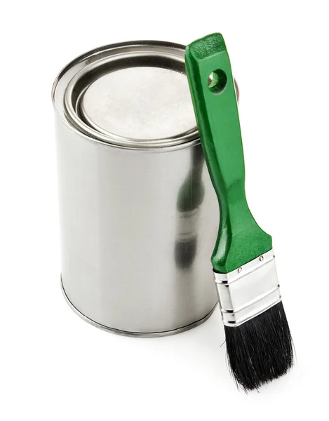 Paint tin with brush — Stock Photo, Image