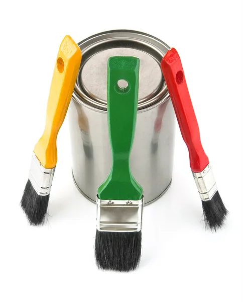 Paint tin with brushes — Stock Photo, Image