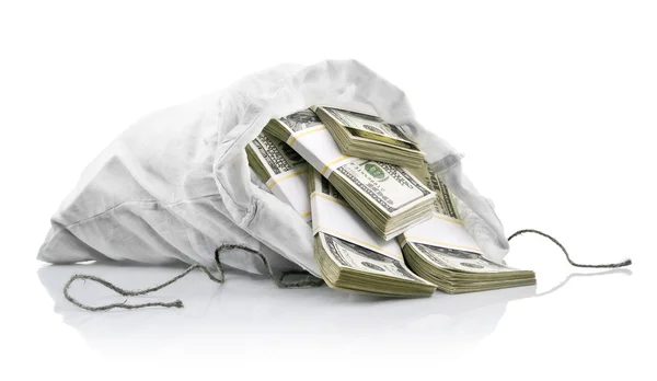 White sack with dollars money — Stock Photo, Image